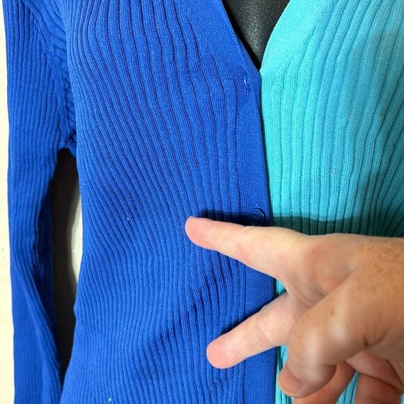 Staud wo cargo colorblock cardigan blues button front ribbed large FLAW - Picture 4 of 6